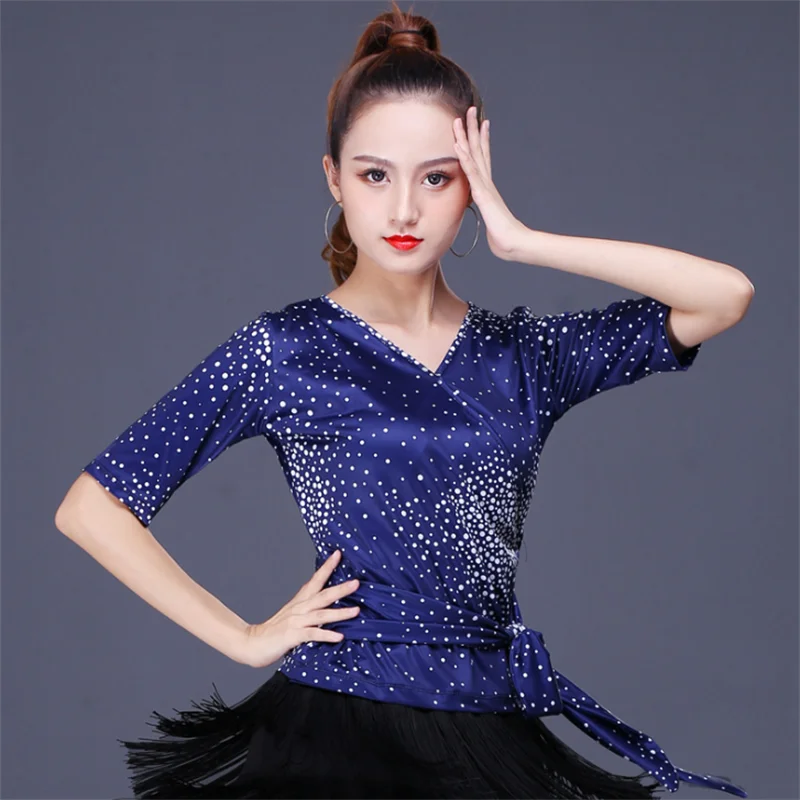 

New Arrival Fashionable Milk Fiber Women Latin Dance Costumes Mid-Length Sleeve Starry Pattern Printed Dance Training Clothes