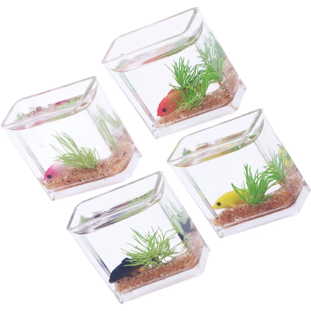 

4 Pcs House Decorations Home Miniature Accessories Fish Bowl Central Resin Tank Aquarium Toy Scene Prop