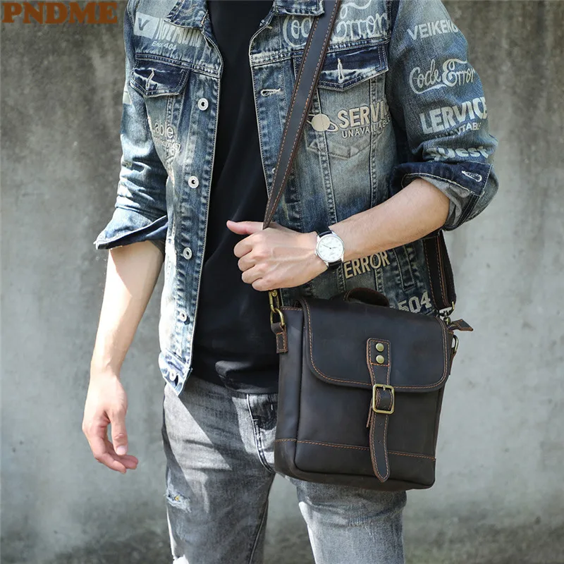 Vintage high-quality natural crazy horse cowhide men's shoulder bag outdoor casual daily work genuine leather messenger bag