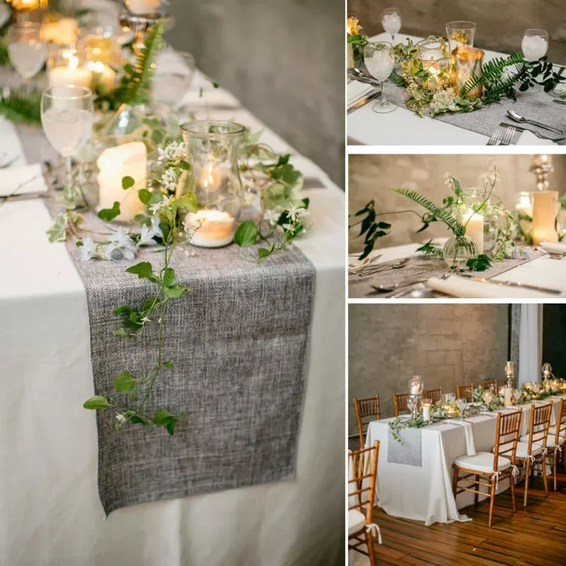 

Table Runner Jute Imitated Linen Tablecloth Rustic Wedding Party Banquet Decoration Home Textiles Overlay Dinning Table Decor