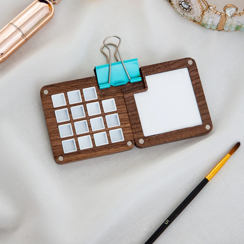 

Empty Palette Portable Walnut Wood Watercolor Box Art Mini Painting Moisturizing Palette Pigment Box Art Supplies