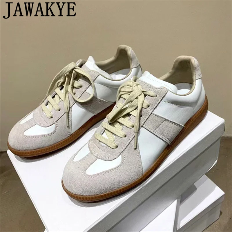 Casual Lace up Women's Sneakers Flat Shoes Suede Leather Splicing Runway Single Shoes Round toe Comfort lovers Walk Shoes Mujer