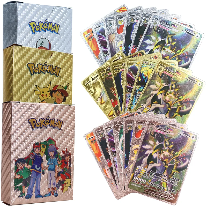 

10000HP Pokemon Collection Charizard Pikachu Mewtwo Rare Rose Gold Silver Black Foil Metal Special Cards Box Vstar Vmax GX Cards