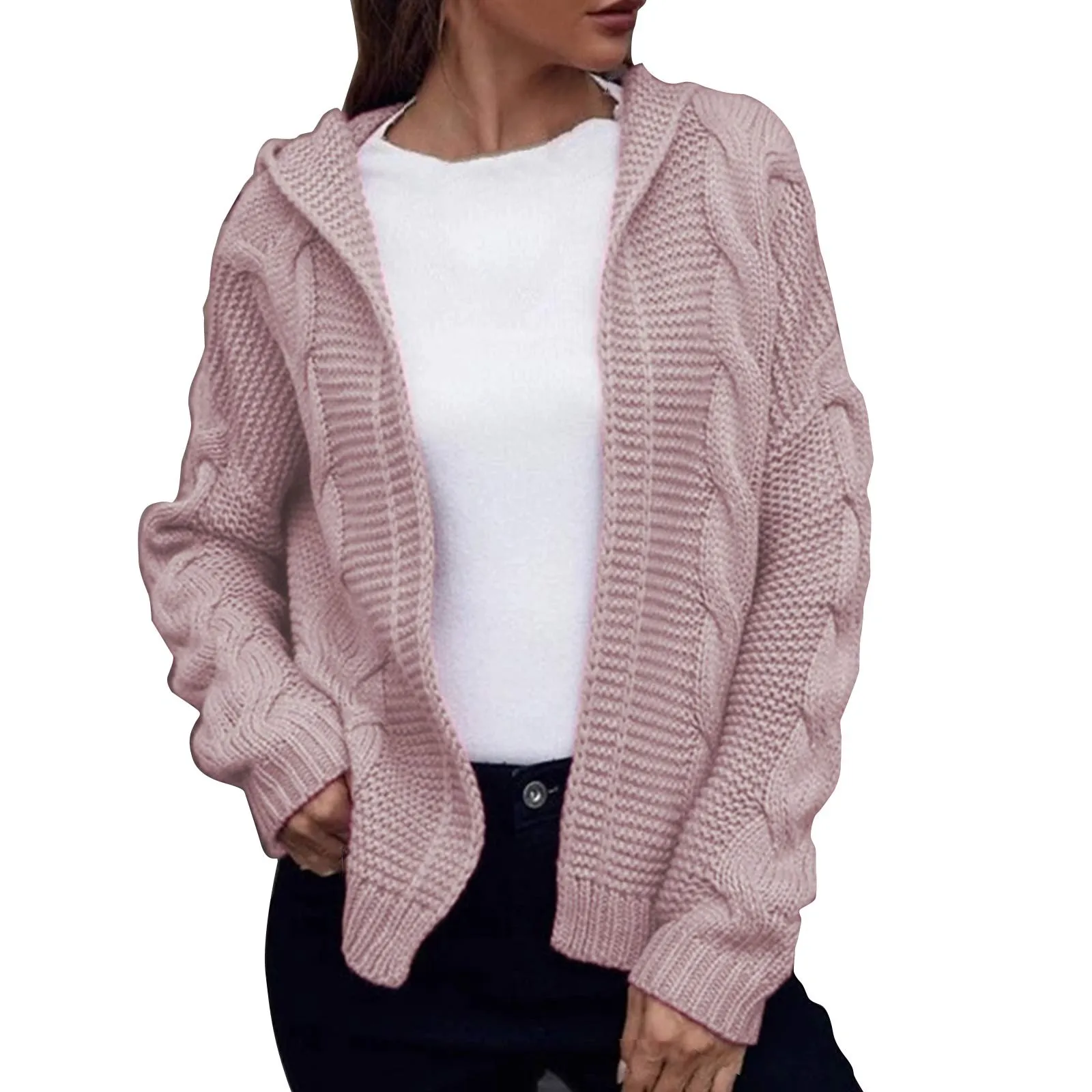 

Woman Autumn Solid Color Fashion Thick Needle And Striped Sweater Women Sweater Jacket Cardigan 4x Sweater for Women