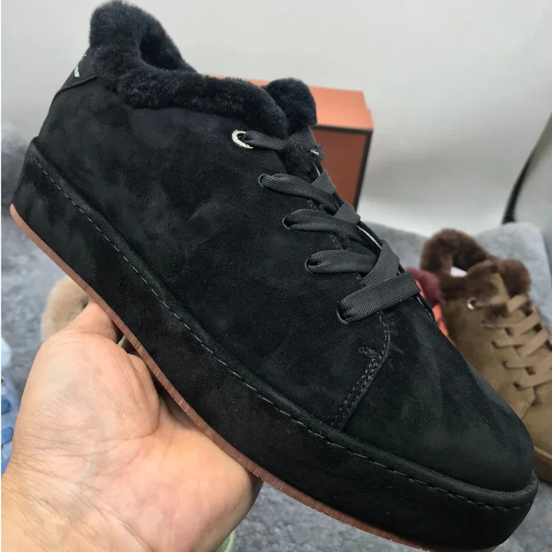 Разноцветные замшевые Меховые Туфли с одной педалью для женщин на шнуровке