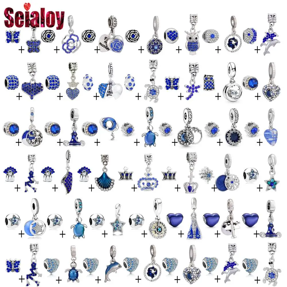 

Seialoy 2pcs/lot Blue Ocean Beads Spindrift Sea Turtle Charm Fit Diy Bracelet Star Moon Crown Pendant Handmade Jewelry Accessory