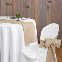 10pcs Vintage Burlap Table Runners Rustic Hessian Chair Bows Knot Tie For Party Banquet Event Wedding Table Chair Decoration