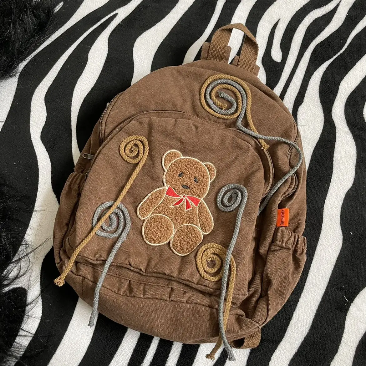 Винтажный рюкзак JIAERDI с изображением медведя Женский Повседневный холщовый
