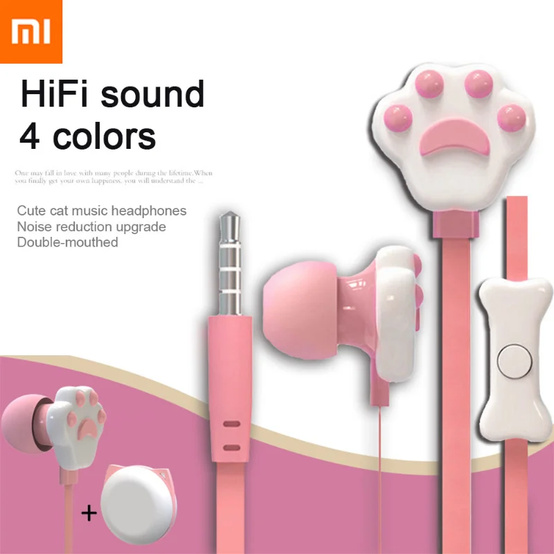 

Xiaomi 3.5mm Wired Earphones for Girls Cute Cat Paw In-ear Headphone With Mic Gaming Stereo Music Earbuds Headset for Samsung