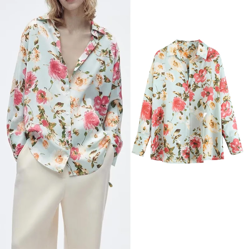 

Женская однобортная рубашка с принтом, Повседневная модная блузка с отложным воротником, яркая рубашка для женщин, весна 2023