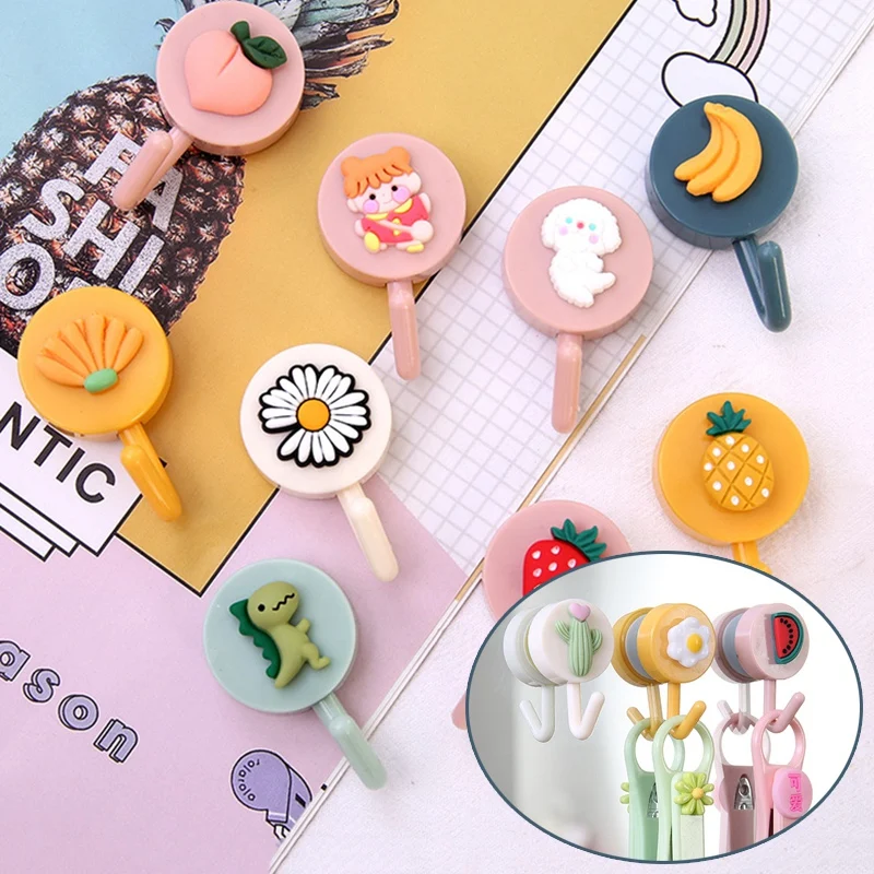 

Cartoon Fruit Sticky Hook Multifunctional Punch-free Hook Kitchen Bathroom Wall Hanging Cute Paste Hook Traceless Adhesive Clasp