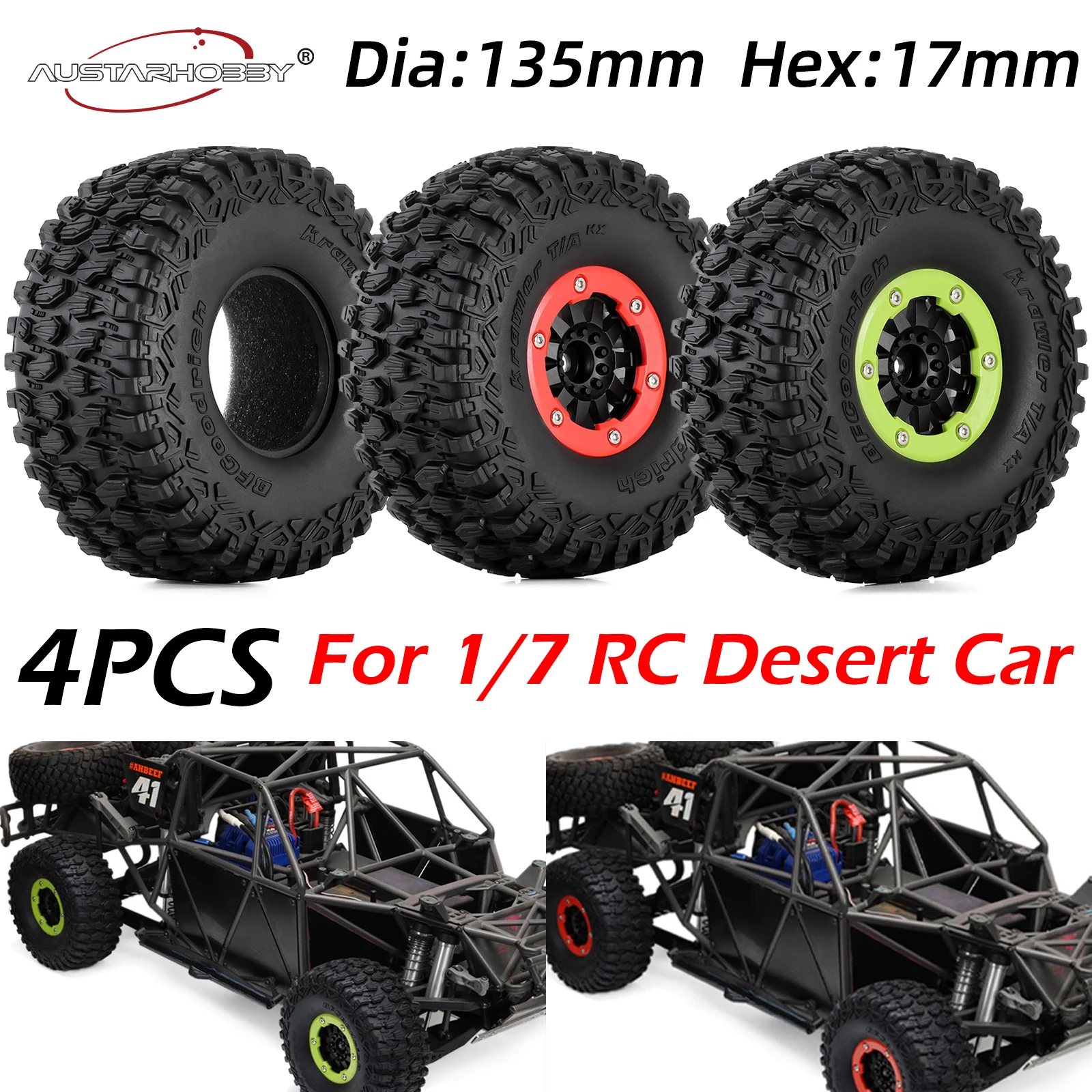 

AUSTARHOBBY 17mm Hex RC Wheels and Tires 2.8in for 1/7 Mojave Desert Short Course Truck UDR Traxxas Off-road Buggy RC Car