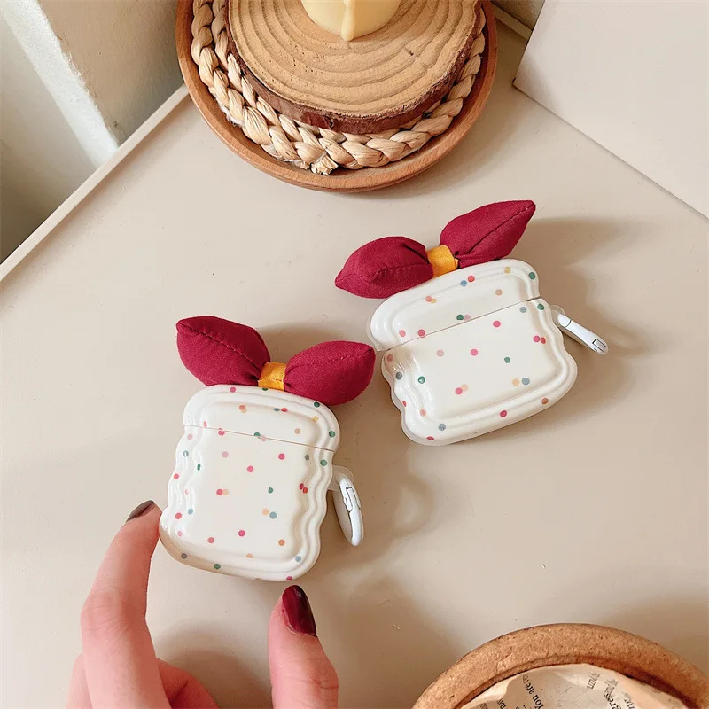 

Fashion Cute Multicolour Wave Point Bowknot Bluetooth Headset Cover For Airpods 1 2 3 Pro Airpods Case Silicone