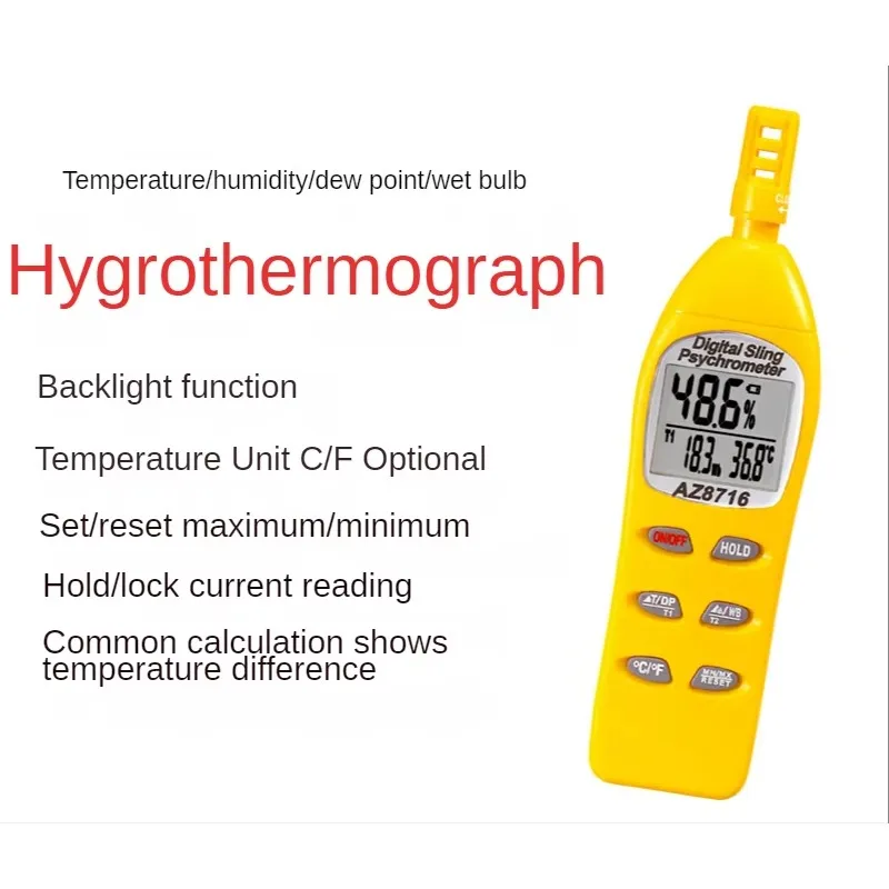 Фото Новинка: Цифровой карманный гигротермометр AZ8716, измеритель точки росы, детектор температуры влажного шара, психрометр №2