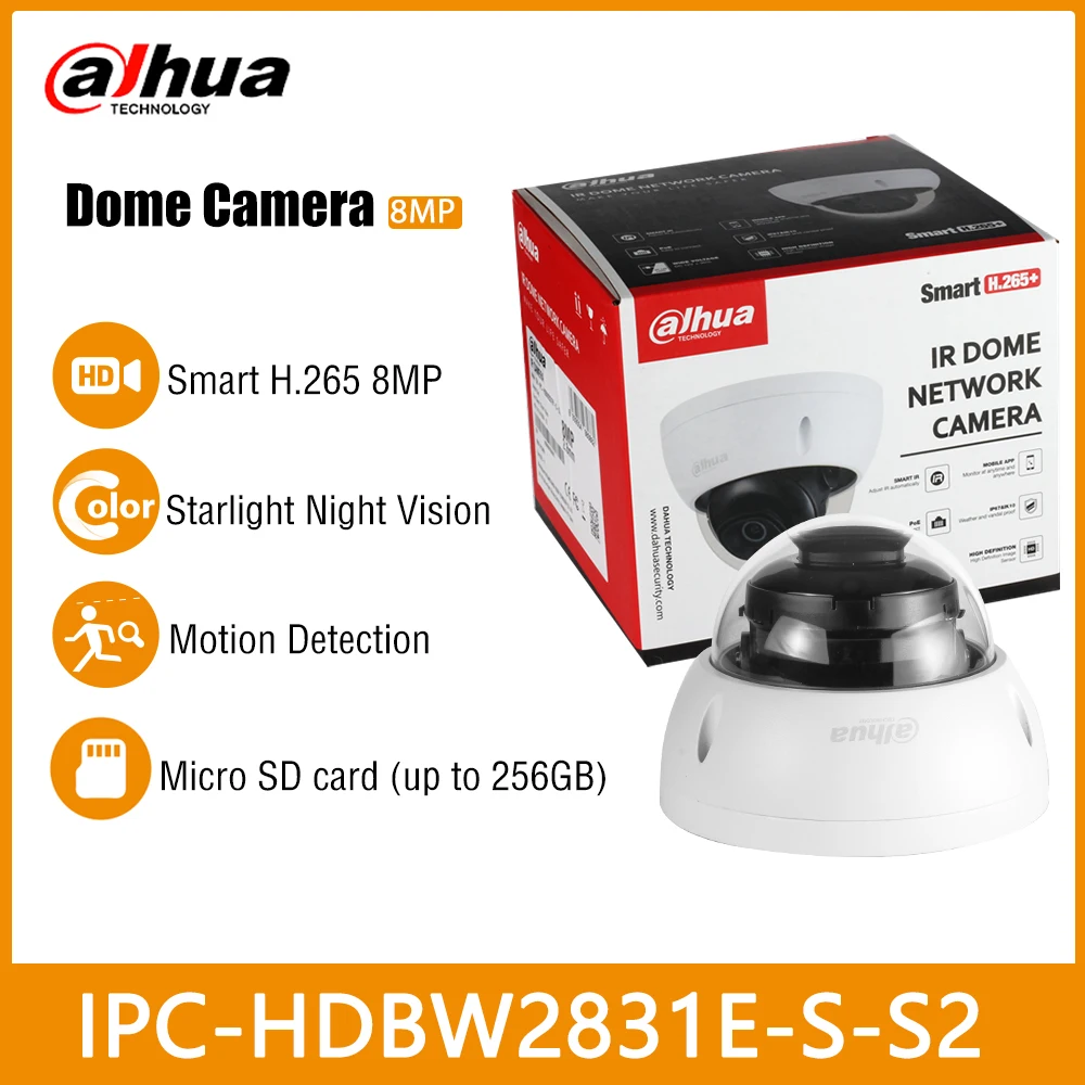 

Dahua 4K IPC-HDBW2831E-S-S2 8MP Lite IR 30M Starlight Fixed-focal IP67 IK10 Dome Network PoE IP WDR Camera Built-in SD Card Slot