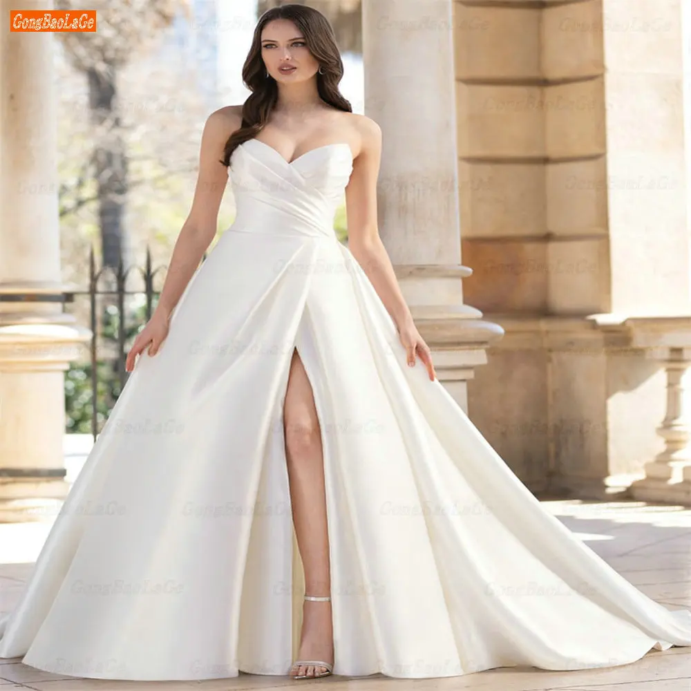 

Роскошное Свадебное платье GongBaoLaGe милое 2022 атласное платье-футляр трапециевидная юбка с коротким прицепом индивидуальное изготовление
