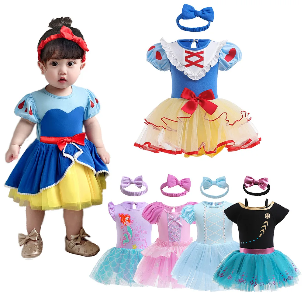 Children Clothing Elsa Anna Round Neck Pullover Romper Snow White Baby Girls Princess Fancy Dress Kids Cosplay Birthday Costume