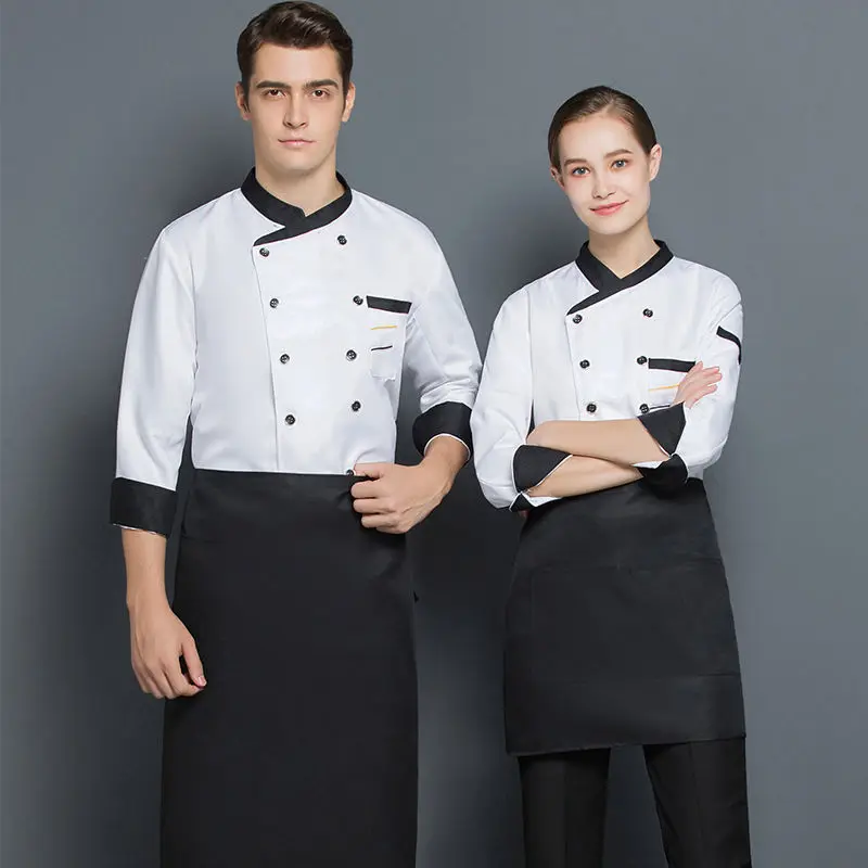 White Chef Jacket Wholesale Head Chef Uniform Restaurant Hotel Kitchen Cooking Clothes Catering Foodservice Chef Shirt Apron Hat