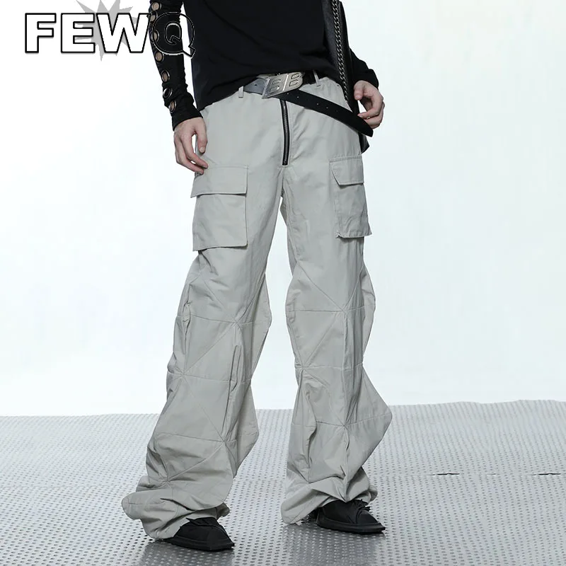 

FEWQ Deconstruction Men's Cargo Pants Multi Pocket Male Safari Style Trousers Summer Niche Design High Street Overalls 24B3161