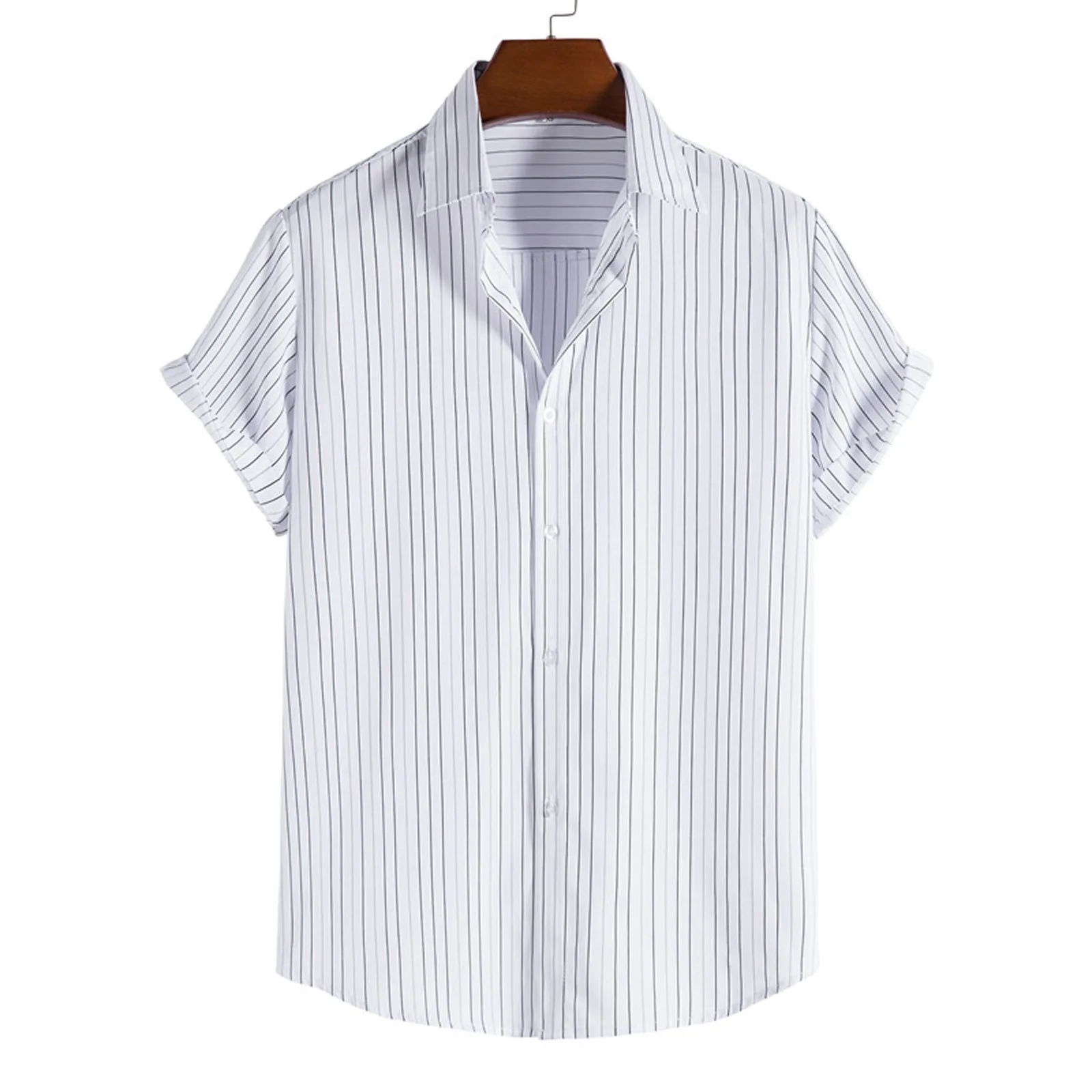 

Harajuku T-shirt Men's Printed Casual Turn-down Collar Plus Size Striped Short Sleeved T-shirt Top