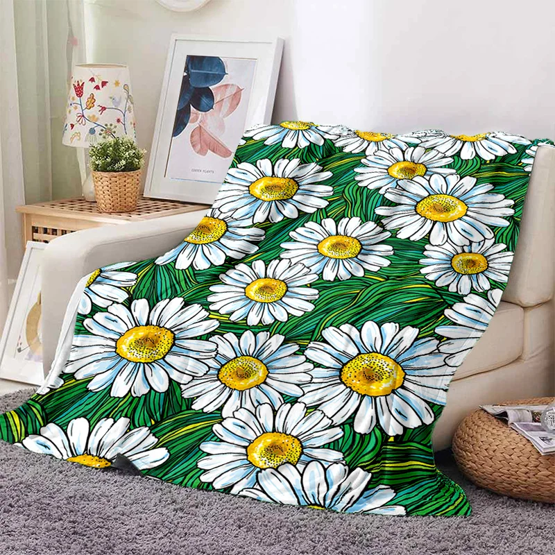 

Pattern Manta Sofa Bed Cover Soft Blanket Cartoon Chrysanthemum Plaid Soft Warm Flannel Throw Noon Break Blankets Fans Gif