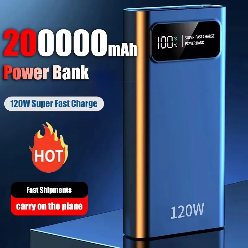 200000 mAH 120 Вт Power Bank Супер быстрая зарядка аккумулятора Высокая емкость с цифровым