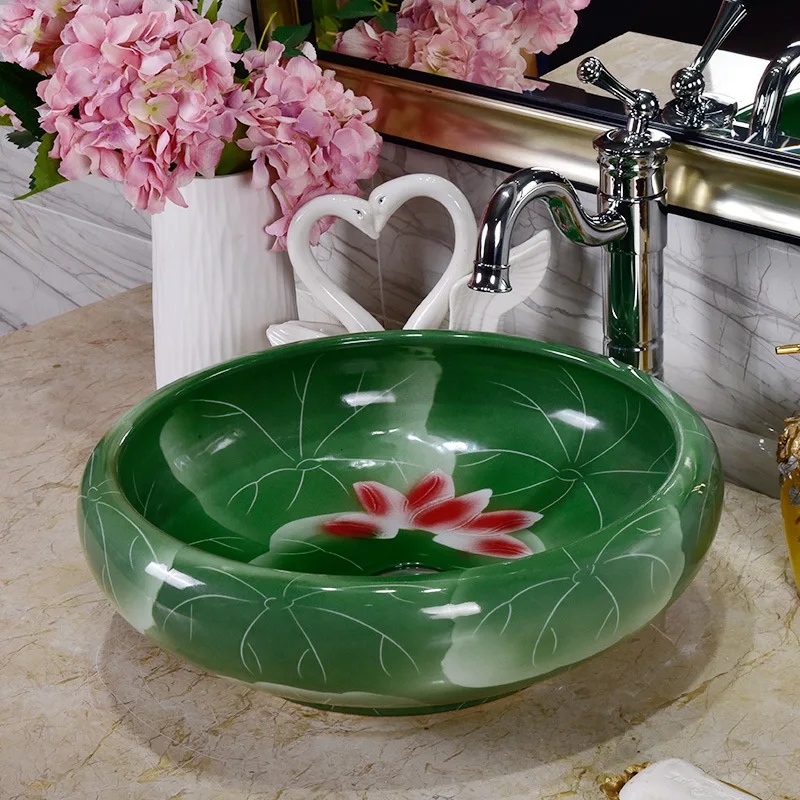 

China Handmade Lavabo Washbasin Art wash basin Ceramic Counter Top Wash Basin Bathroom Sinks vintage vanity sink