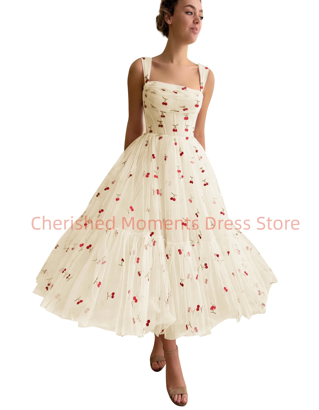 Тюлевое платье-миди для встречи выпускников с вишневым кексом коктейльные