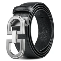 light luxury geometric plate buckle head layer cowhide belt men trend high end color contrast smooth buckle casual belt leather