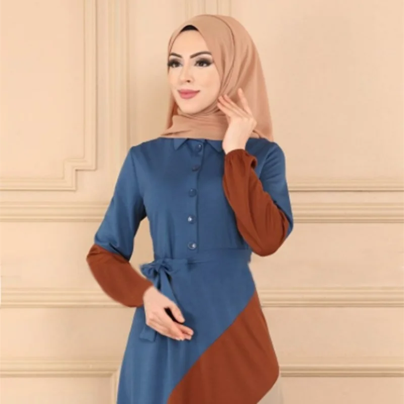 

Muslim Dubai Abayas for Women Stitched Contrast Color Robe Femme Musulman Elegant Fashion Slim Fitting Islamic Women's Dress