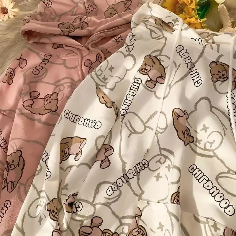 

Kawaii Oversized Hoodie Women Casual Fun Cute Print Hooded Sweatshirt Loose Drawstring Sports Pullover Vintage Tops Woman Hoodie