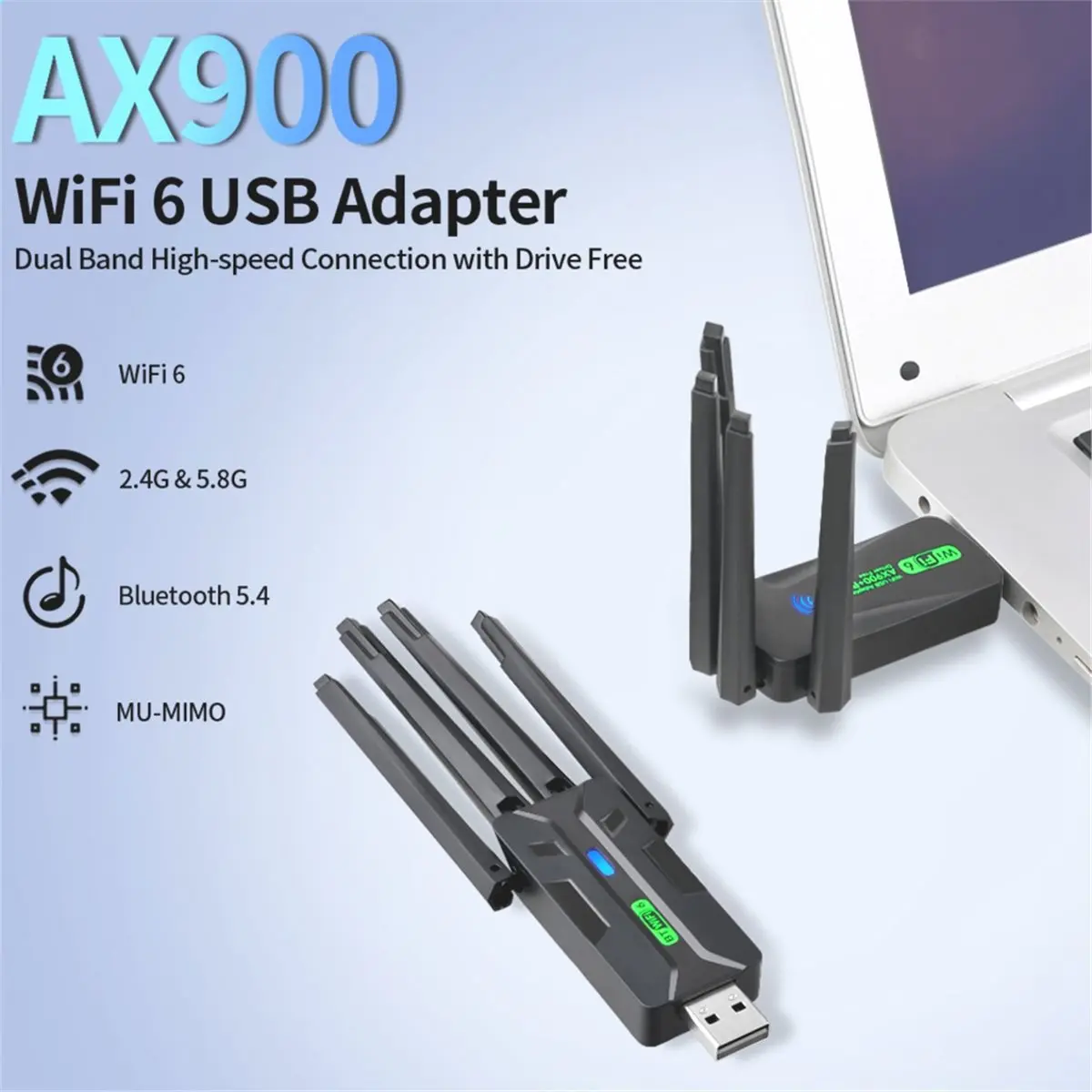 Фото 828new AX900 WiFi6 Беспроводной USB-адаптер 900 Мбит/с, приемник беспроводной сети LAN, двухдиапазонный 2.4ГГц/5ГГц, BT5.4 для WIN10 WIN11 №1