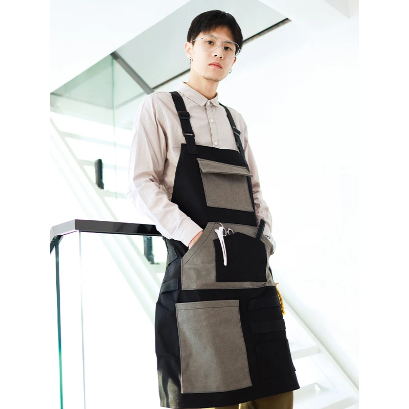 

Cafeteria barista, milk tea baking flower shop, Korean fashion canvas apron, custom logo printed men's and women's work clothes