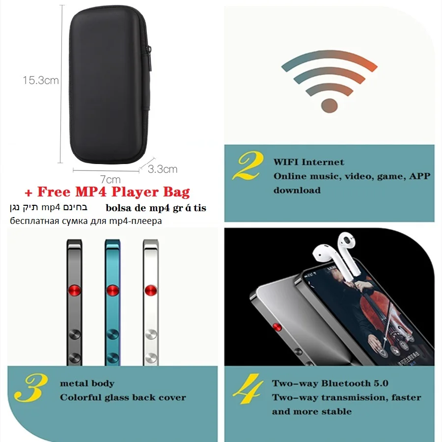 Многоязычный Android Mp4 плеер Google Play Wifi MP4 16 Гб Сенсорный экран видео Bluetooth Mp3