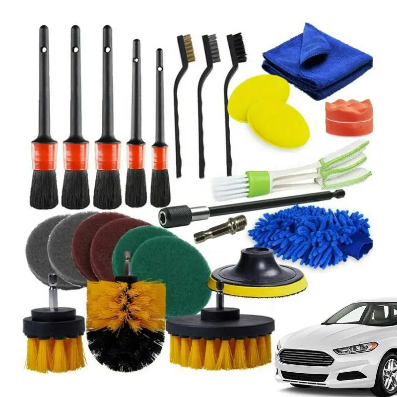 

26 PCS Car Detailing Brush Set Car Cleaning Kit For Wheels Engine 5 Sizes Automotive Interior Dashboard Air Outlet Clean Brush