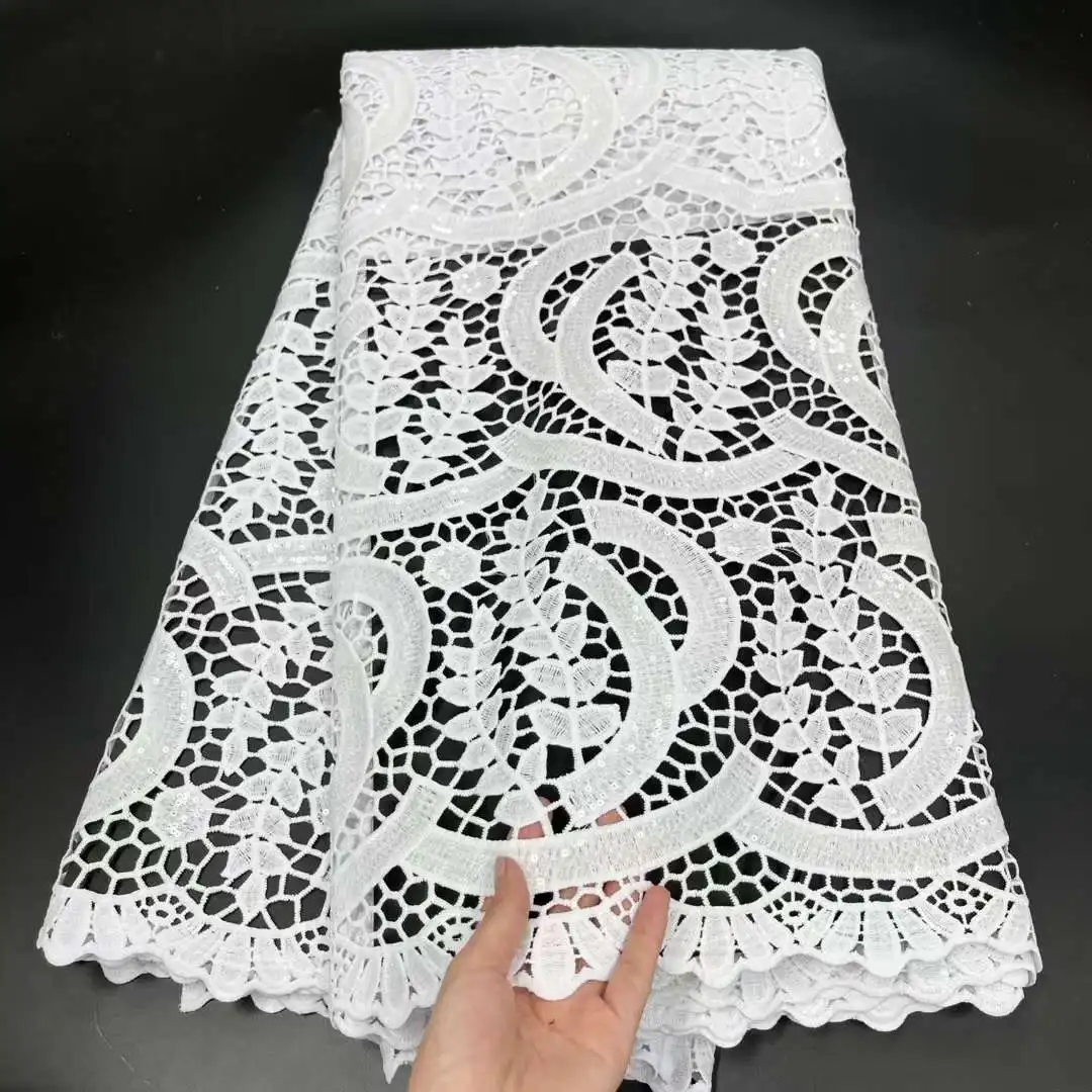

African Lace Fabric 2022 New Arrival Wind-Red Water Soluble Lace 5 Yards Embroidery Guipure Cord Lace For Wedding Party JYT1-3