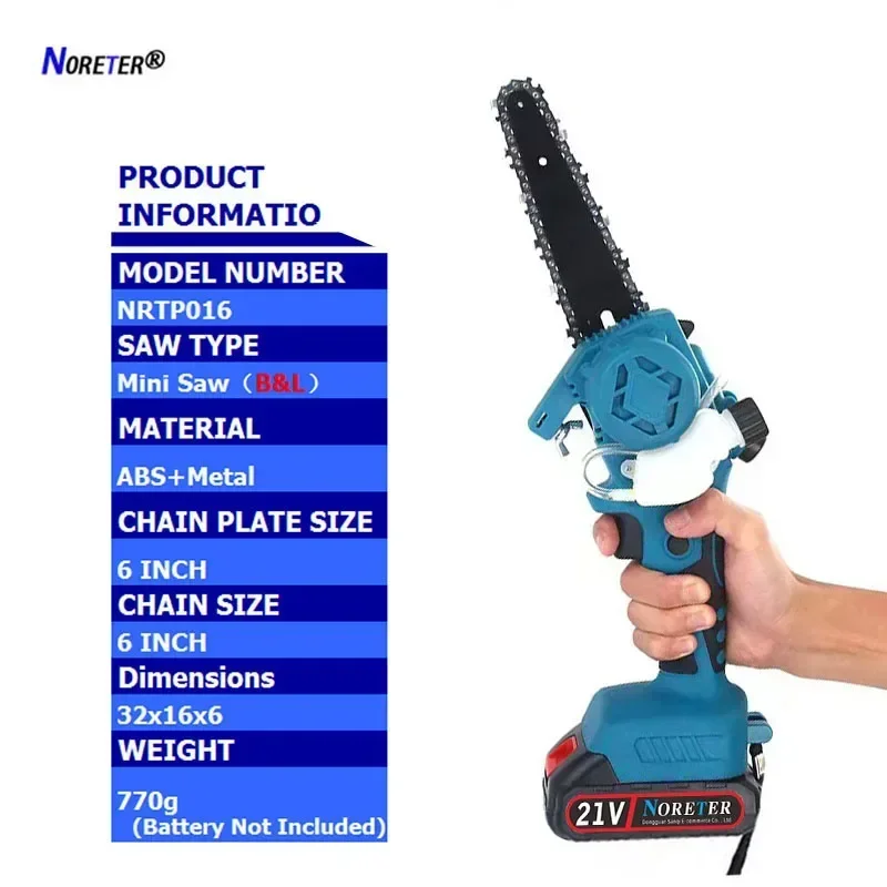 WASAI 6-дюймовая цепная пила Беспроводная электрическая для резки дерева