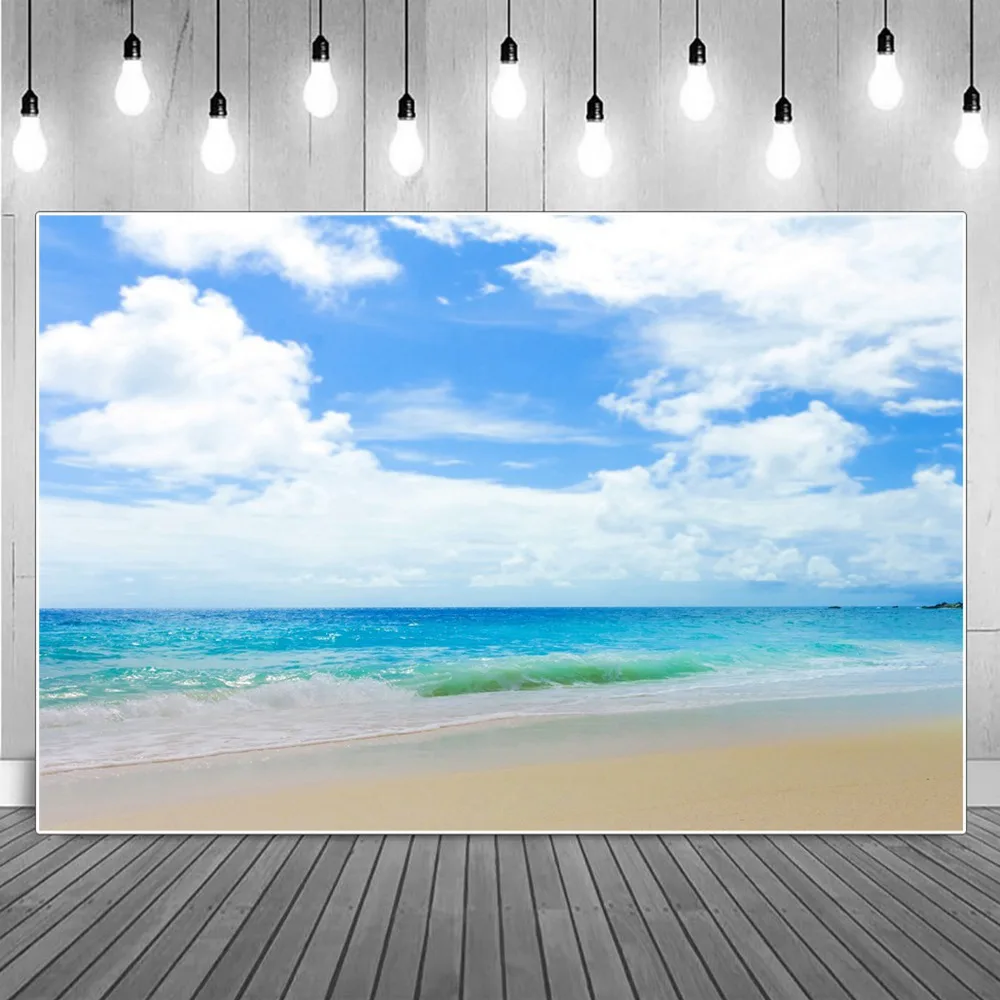 

Blue & White Summer Ocean Waves Birthday Party Photography Backdrops Children Clouds Beach Vocation Photographic Backgrounds