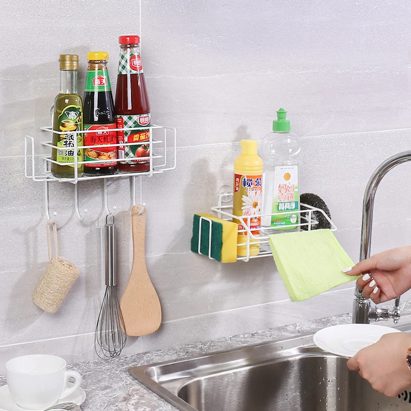 Kitchen Accessories Punch-Free Drain Basket Sponge Holder Spice Rack Towel Hooks Organizer Bathroom |
