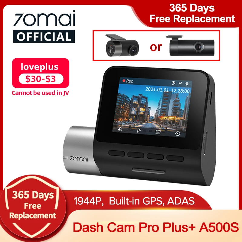 70mai A500S Dash Cam Pro Plus+ 1944P ADAS GPS Car Camera 70mai A500S Car DVR 24H Parking Support Rear Cam 140FOV Recorder