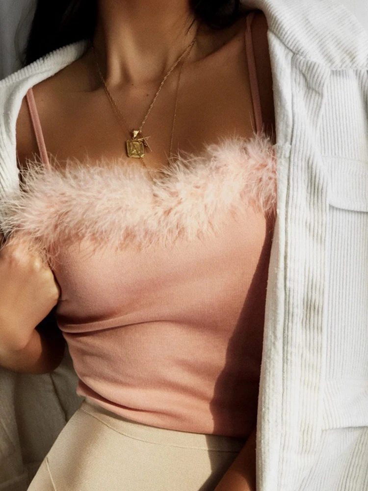 

Майка женская на бретельках, суперкороткий пикантный Топ с блестками и перьями, бюстье, топ с запахом на груди, боди и корсеты Yk2