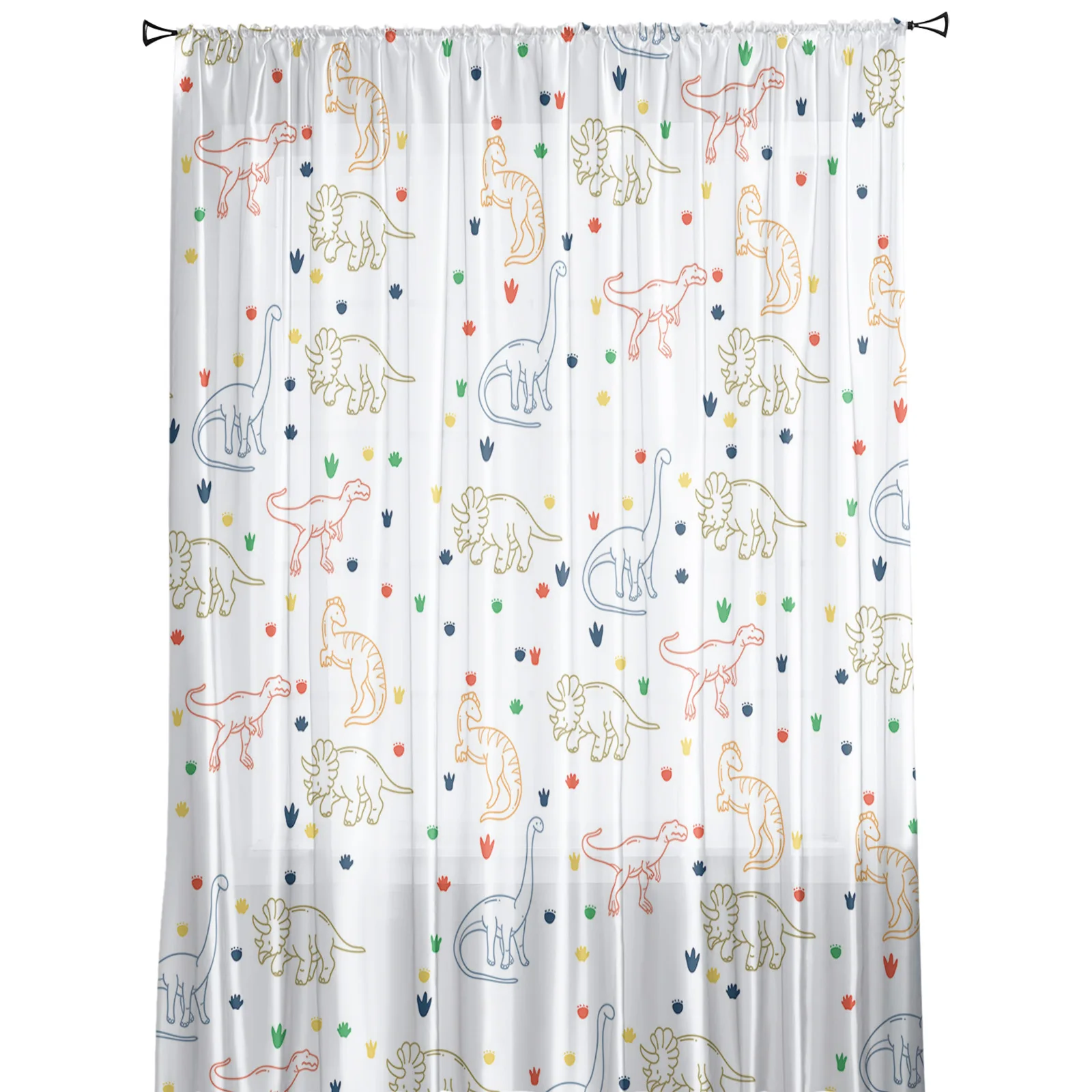 Детские тюлевые прозрачные шторы с изображением динозавра Юрского периода для