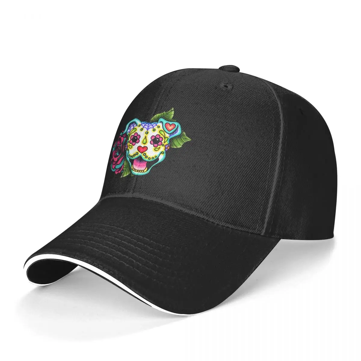 Amstaff Baseball Cap Bull Day of the Dead Pitbull Sugar Skull Dog Cute Hip Hop Hats Spring Women Kpop Logo Baseball Caps