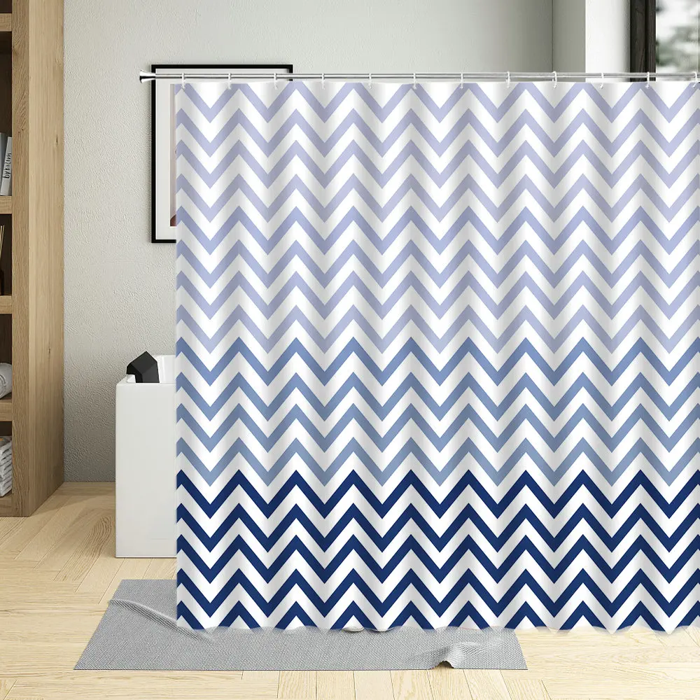 

Polyester Fabric Shower Curtain Stripes Geometry Home Decor Multi-Size Bath Curtains Waterproof For Bathroom Decor With Hooks
