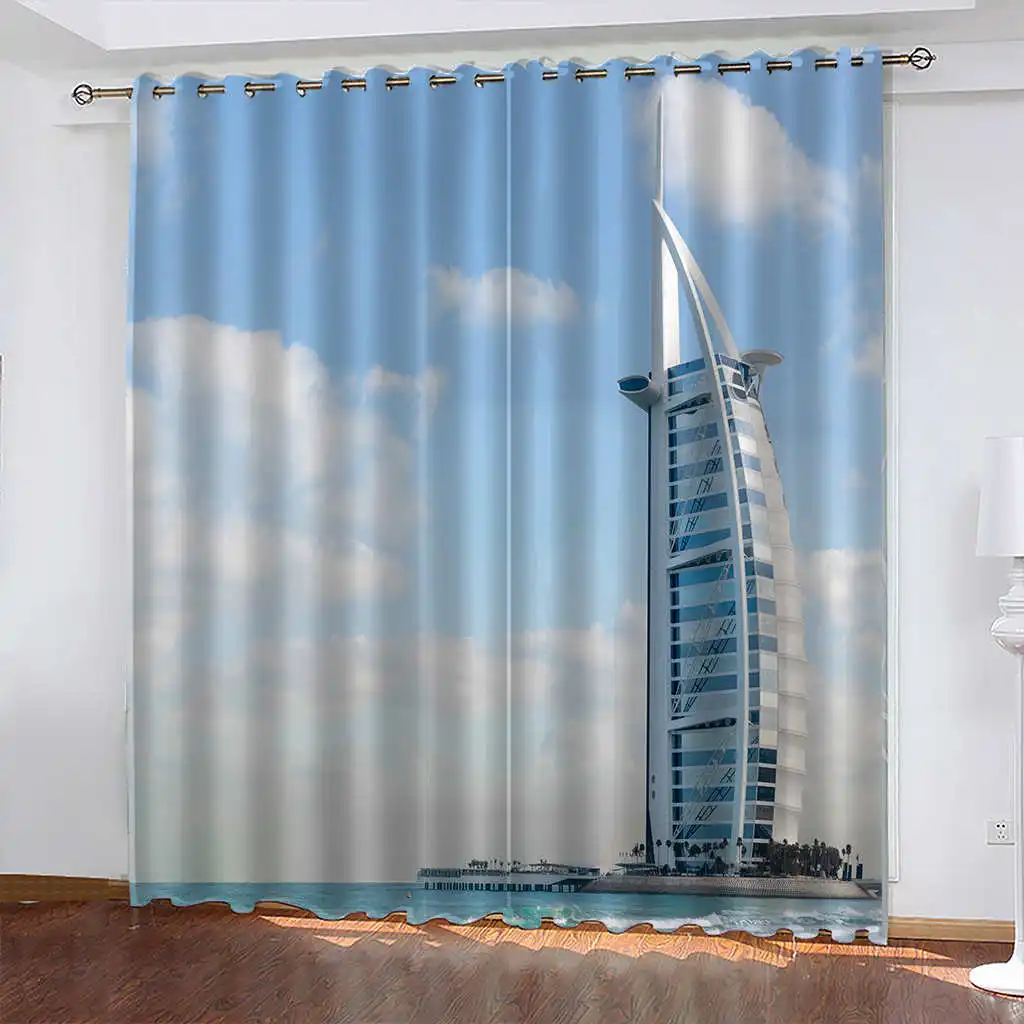 

Japanese Architecture Printing Curtains Woven Blackout Curtains Biparting Open Landscape Living Room Cortinas Para Dormitorio