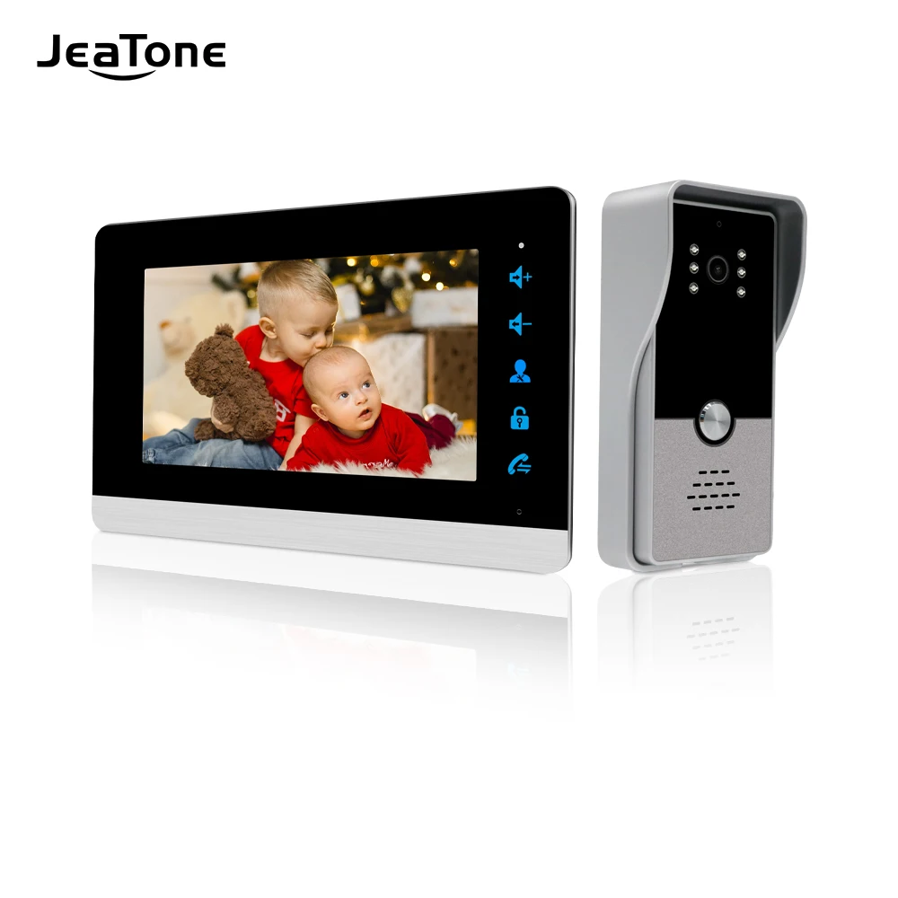 Jeatone 7'' Video Intercom Video Door Phone System, 600TVL Wide Angle Degree/Day and Night Vision, Support English and Russian