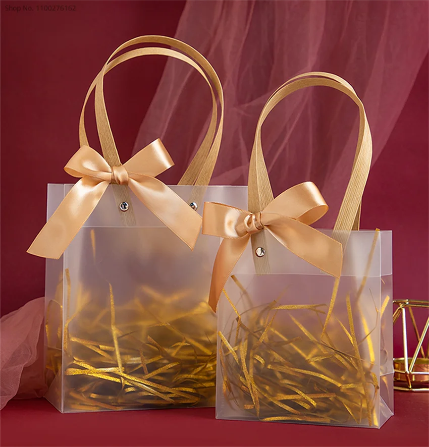 

10pcs/lots PVC Transparent Gift Bags With Handle Candy Box Packaging Birthday Party Decor Supplies Wedding Souvenir Tote Bags