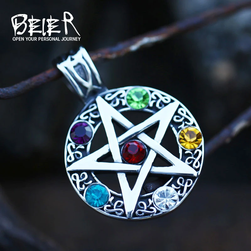 

BEIER Classic Five-pointed star gem Necklace Pendants Fashion Stainless Steel Tituanium Pretty Jewelry For Man And Boy BP8-003