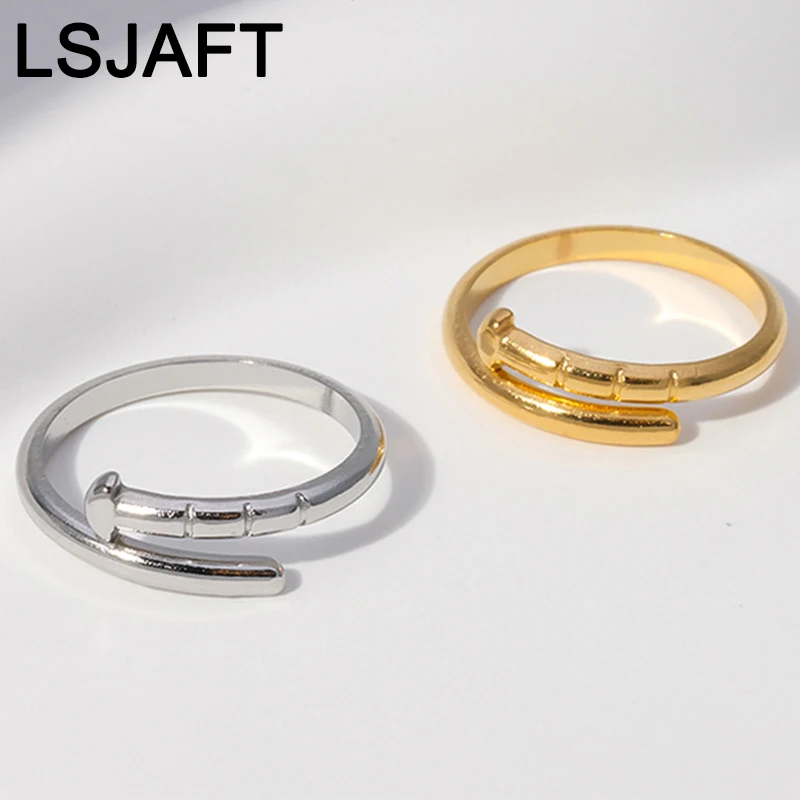 

Ins Fashion Gold Plated Nails Open Rings Adjustable Women Girls Stainless Steel Simple Rings Jewelry Gift Party