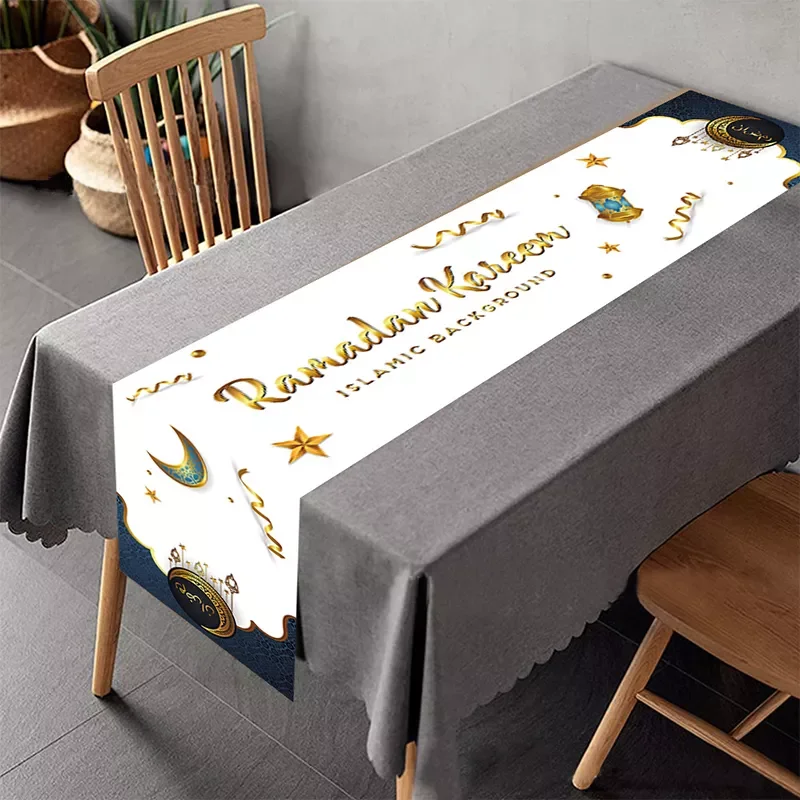 

New 35x180cm Eid Mubarak Table Runner Ramadan Decoration For Home Islamic Muslim Party Decor Ramadan Kareem Eid Al Adha Gift